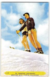 El Rancho Colorado Denver Mountain Parks Girls Skiing 1950s Vintage Postcard