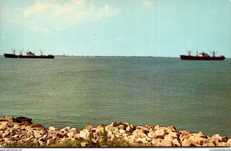 Texas Galveston Ships At Anchor In Galveston Bay