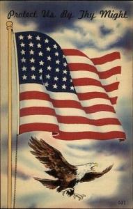 Patriotic Eagle US Flag Old Linen Postcard