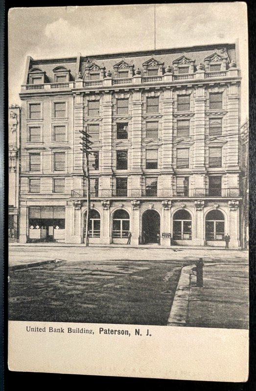 Vintage Postcard 1907-1915 United Bank Building, Paterson, New Jersey (NJ)
