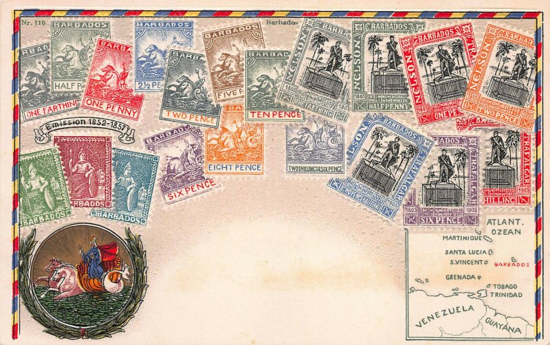 Barbados Stamps on Early Embossed Postcard, Unused, Published by Ottmar Zieher