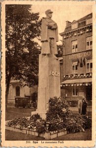 VINTAGE POSTCARD TOWN OF SPA STREET SCENE AND MONUMENT TO GENERAL FOCH c. 1920