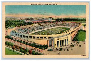 Buffalo New York Postcard Buffalo Civic Stadium Aerial View 1941 Vintage Antique