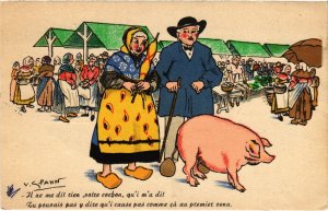 PC ARTIST SIGNED PIG COCHON PIGS (a37092)