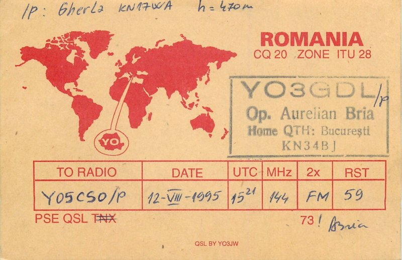 Radio Amateur Station QSL card Romania Bucuresti YO3GDL