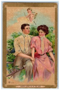 1910 Valentine Couple Romance Cupid Angel Cedar Rapids Iowa IA Antique Postcard