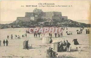 Old Postcard Saint Malo Emerald Coast La Plage Maree Lower Fort National