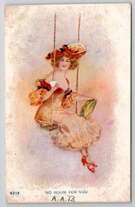 Lovely Victorian Lady on Swing No Room For You c906 Postcard E30