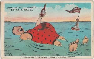 Ohio Postcard 1933 WATERVILLE Comic DRUNK Floating SOBER? Camel