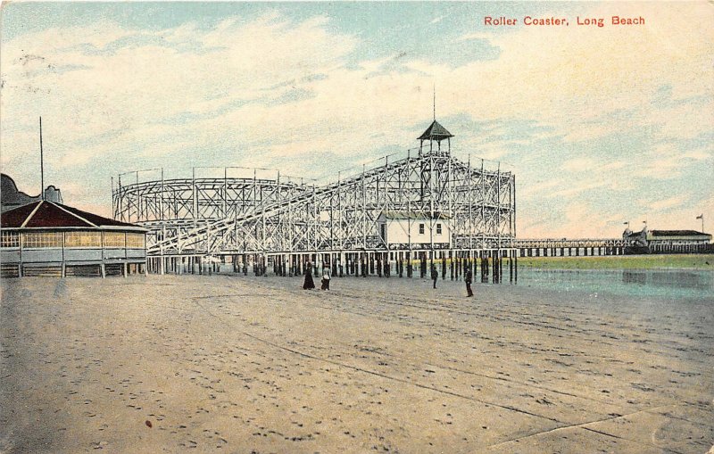 G26/ Long Beach California Postcard 1909 Roller Coaster Amusement Park 