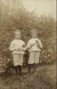 Children Boy & Girl w/ Miniature Violins c1910 Real Photo Postcard MUSIC