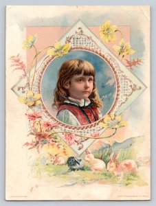 1880's Easter Greetings Lion Coffee Woolson Spice Toledo OH Victorian Trade Card