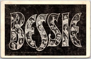 1912 BESSIE Large Letter Men & Women In Background Lettering Posted Postcard