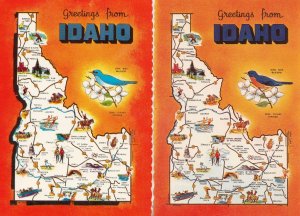 Greetings From Idaho Bluebird 2x Map Postcard s