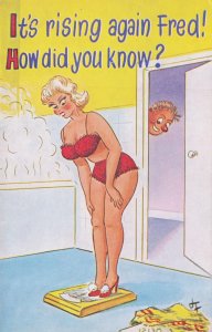 Old Fashioned 1970s Scales Sexy Lady Slimming Diet Comic Postcard