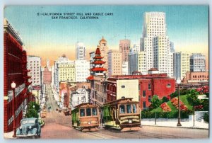 c1940's California Street Hill & Cable Cars San Francisco California CA Postcard