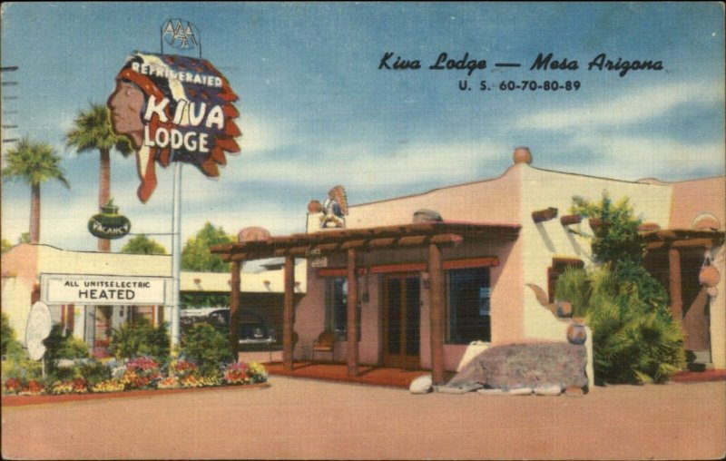 Mesa AZ Kiva Lodge Linen Roadside Postcard