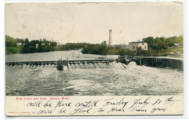 Rum River Dam Anoka Minnesota 1908 postcard