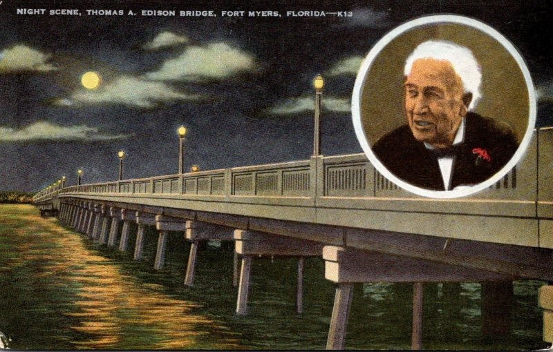 Florida Fort Myers Thomas A Edison Bridge At Night