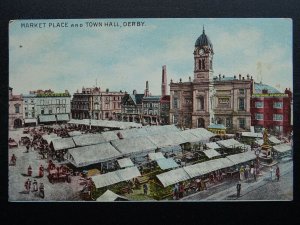 DERBY Market Place & Town Hall & EDGAR HORNE PIANO MAKERS Old Postcard by Bow