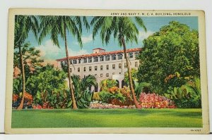 Honolulu Army & Navy YMCA Building 1944 Soldier to NJ Postcard I11