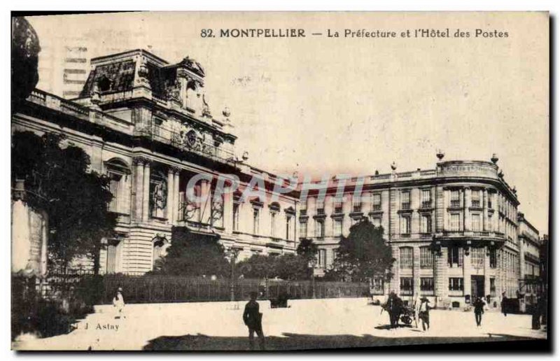 Old Postcard The Prefecture Montpellier and hotel Post