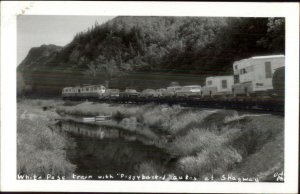 White Pass RR Train Carrying Cars & Trucks at Skagway Real Photo Postcard