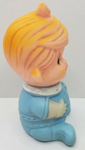 1960s Blonde Baby Boy Blue Pjs Cowlick Squeaky Rubber Toy Korea Belly