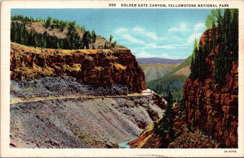 Golden Gate Canyon Yellowstone National Park Linen Postcard UNP VTG Curt Teich 