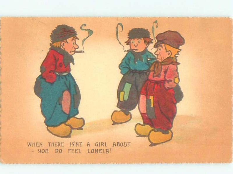 Pre-Linen Comic MAN SMOKING CIGARS WONDER WHY THERE ARE NO WOMEN AROUND AB9083