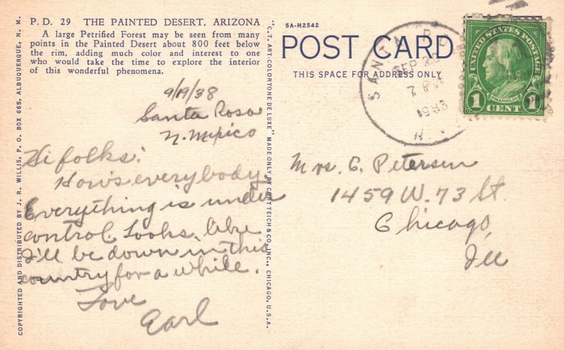 Vintage Postcard 1938 Large Petrified Forest Desert Painted Arizona ...