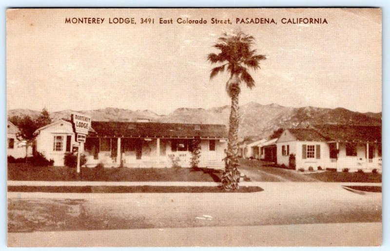 1940-50's MONTEREY LODGE ROUTE 66 PASADENA CALIFORNIA PORTRATIONS POSTCARD