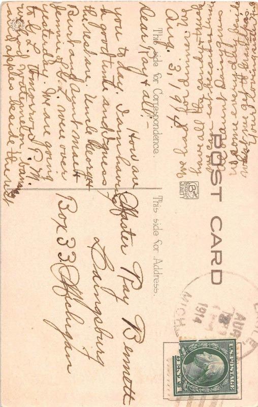 <A2> Michigan Mi PENNANT Postcard 1914 EAGLE I Iss Enchoying Eferding