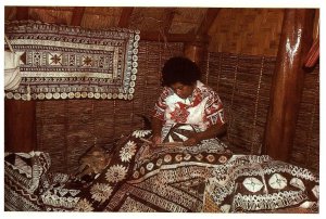 Fijian Made Tapa Used for Decorating Made By Hand Hawaii Postcard