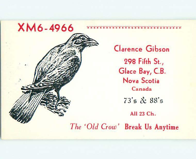 Crow Bird - Qsl Cb Ham Radio Card In Glace Bay Nova Scotia Ns Canada s0126