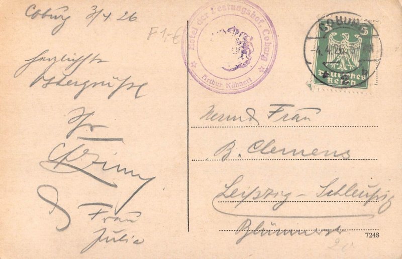 B227 Germany 1926 Coburg Citadel vintage postcard