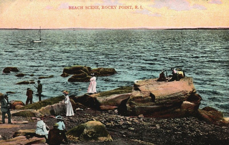 Vintage Postcard 1910's Beach Scene Beach Bathing Rocky Point Rhode Island RI