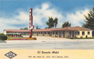 El Dorado Motel US 101 Highway Salinas California linen postcard