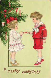 Tuck Postcard Christmas Children 531 Merry Christmas Boy and Girl Pull Cracker