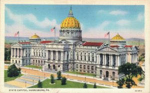 USA State Capitol Harrisburg Pennsylvania Linen Postcard 08.20