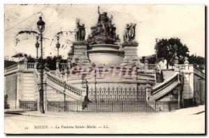 Rouen Old Postcard Fountain St. Mary