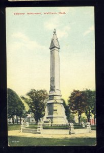 Waltham, Massachusetts/MA Postcard, Soldiers' Monument, 1911!