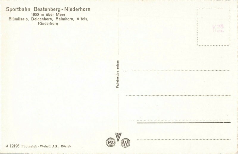 Postcard Beatenburg Niederhorn Sports Railway Switzerland