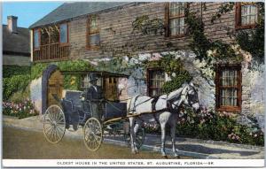 Horse and Carriage in front of the oldest house , St. Augustine, Florida