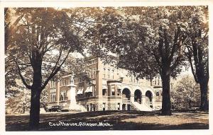 Allegan MI Courthouse Old Car in 1945 RPPC Postcard