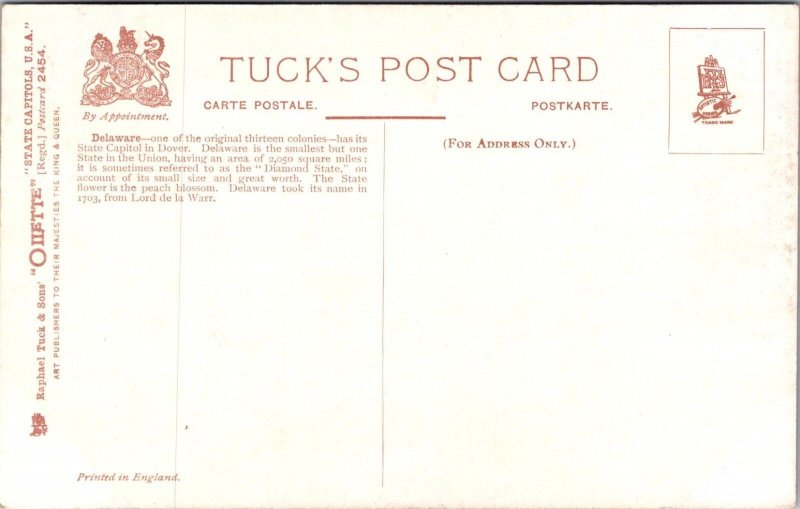 Delaware State Capitol Tuck 2454 Vintage Postcard E67
