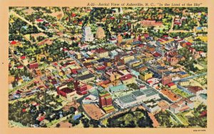 Postcard NC Asheville North Carolina-Aerial View-Vintage Linen c1946  (E4)