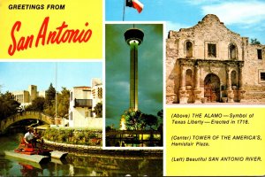 Texas San Antonio Greetings With The Alamo Tower Of The America's and Sa...