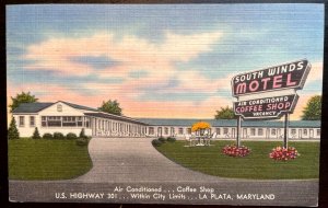 Vintage Postcard 1960 South Winds Motel, U.S. Highway 301, La Plata, MD