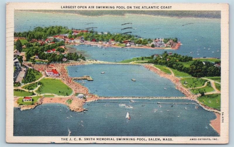 Postcard MA Salem JCB Smith Memorial Swimming Pool Airview Vintage Linen N15